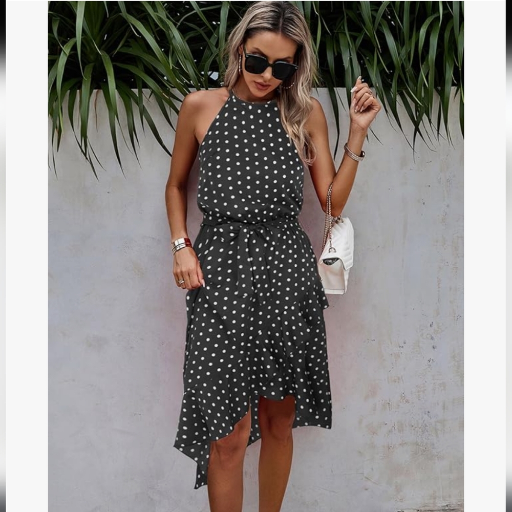 EcoWish Black and White Asymmetrical Polka Dot Dress Size M